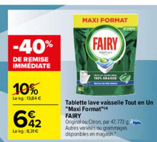 tablette lave vaisselle tout en un "maxi format" fairy