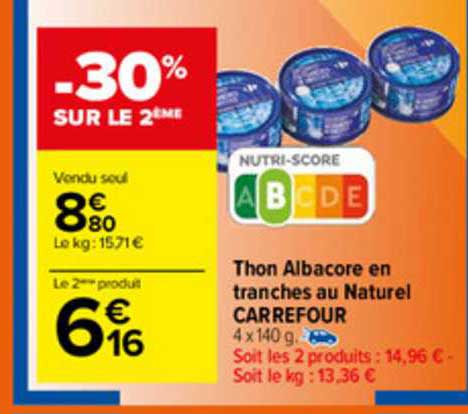 Thon Albacore En Tranches Au Naturel Carrefour