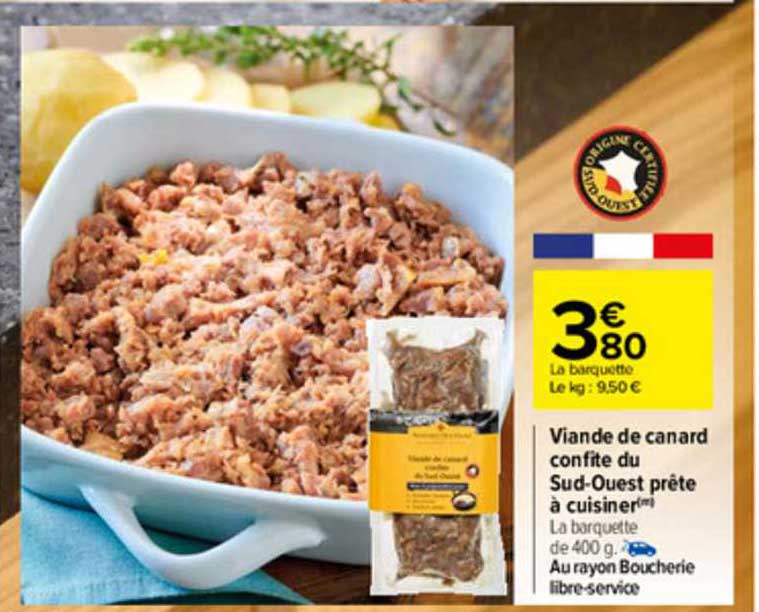 viande de canard confite du sud-ouest prête à cuisiner