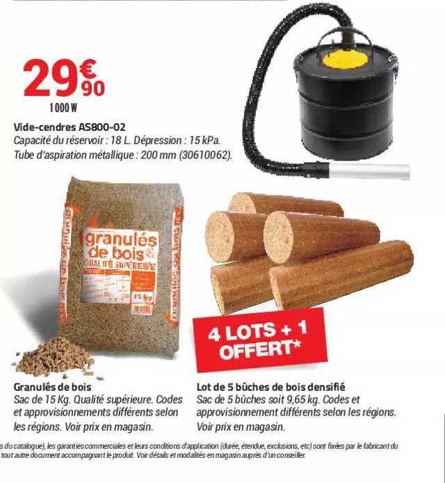 vide-cendres as800-02 , granulés de bois, lot de 5 bûches de bois densifié