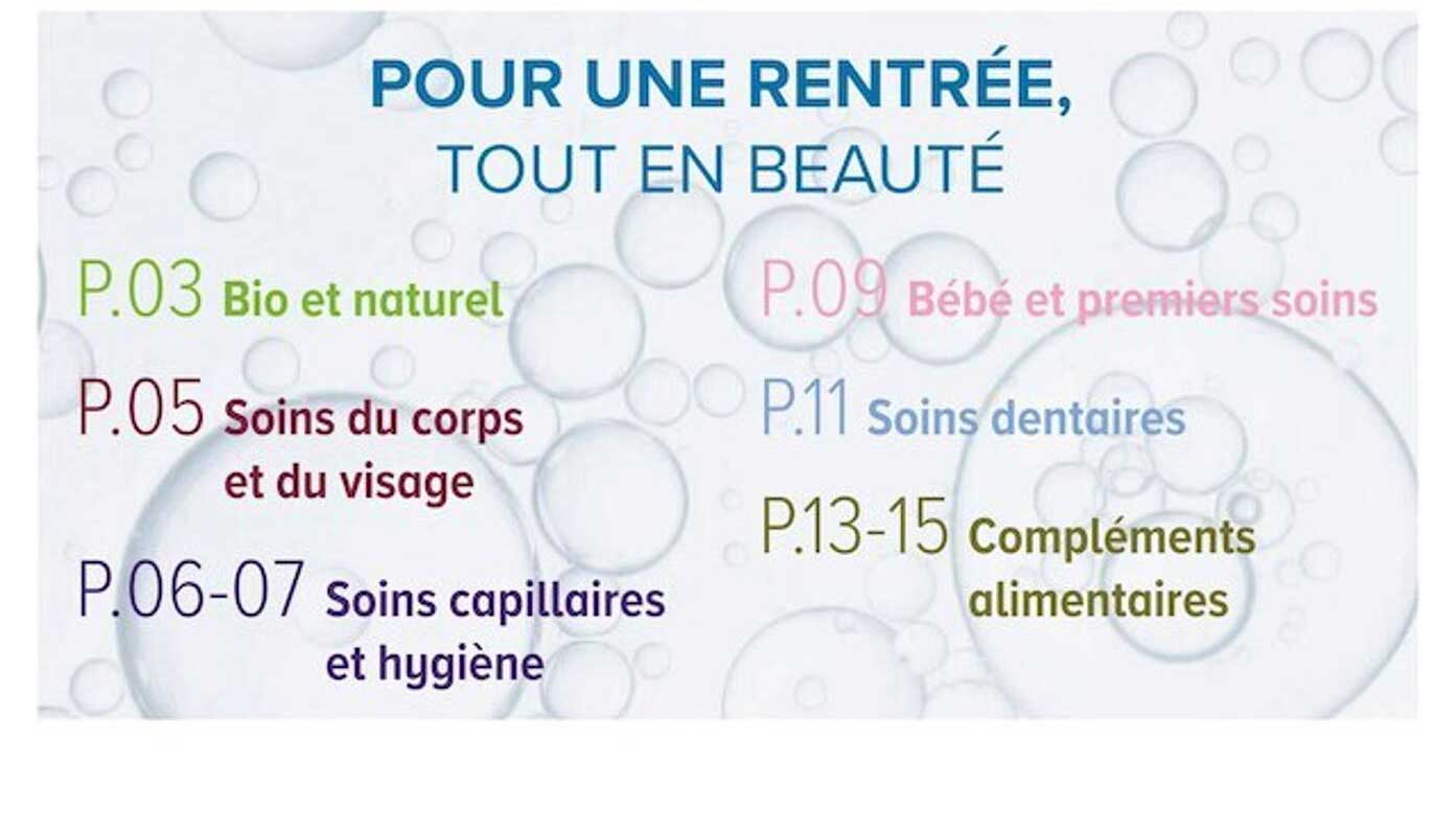 bio et naturel, soins du corps et du visage, soins capillaires et hygiène, bébé et premiers soins, soins dentaires, compléments alimentaires