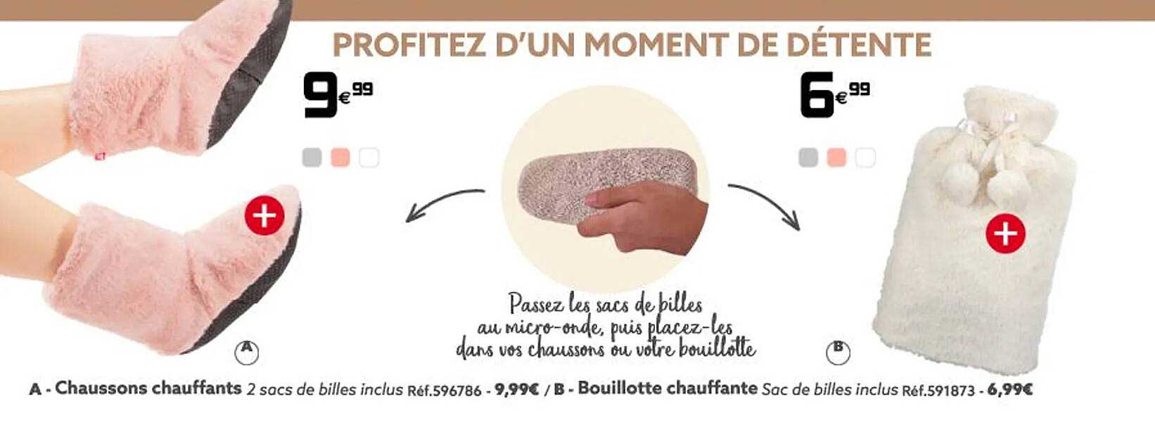 chaussons chauffants, bouillotte chauffante