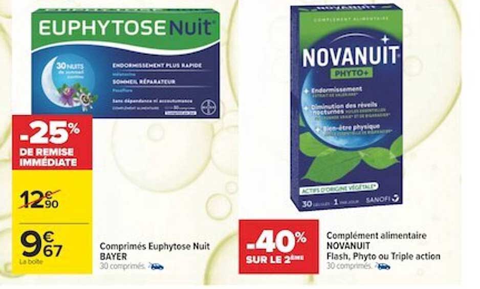 comprimés euphytose nuit bayer, complément alimentaire novanuit flash, phyto ou triple action