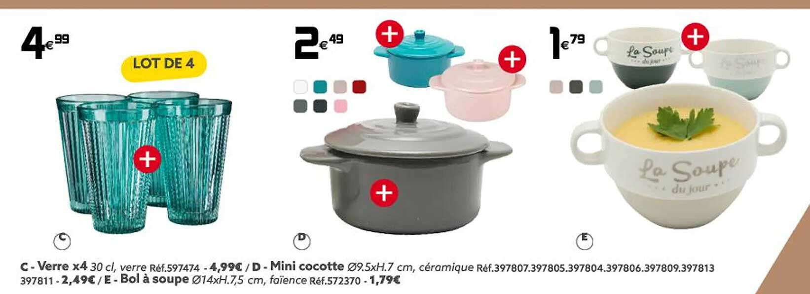 Verre X4, Mini Cocotte, Bol à Soupe