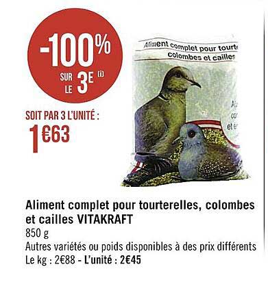 aliment complet pour tourterelles, colombes et cailles vitakraft