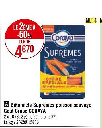 bâtonnets suprêmes poisson sauvage goût crabe coraya