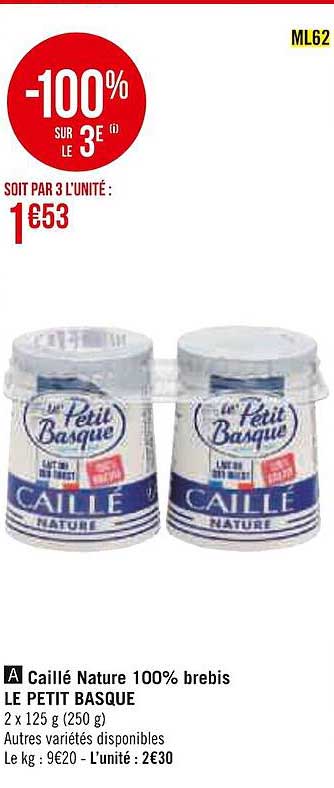 caillé nature 100% brebis le petit basque
