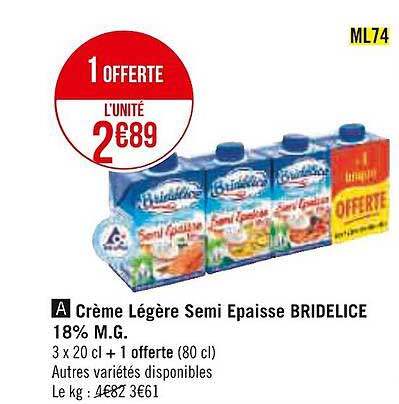crème légère semi épaisse bridélice 18% m.g.
