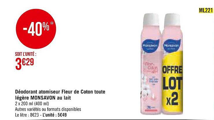 déodorant atomiseur fleur de coton toute légère monsavon au lait