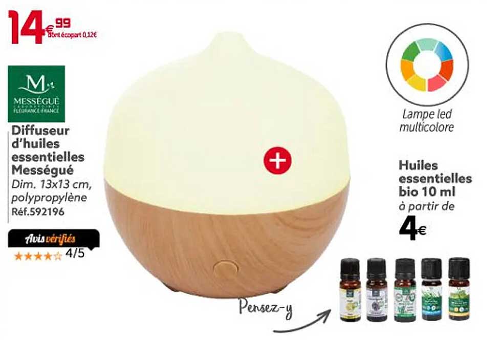 diffuseur d'huile essentielles mességué, huiles essentielles bio 10ml