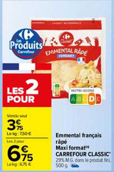 emmental français râpé maxi format carrefour classic'