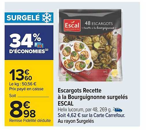 escargots recette à la bourguignonne surgelés escal