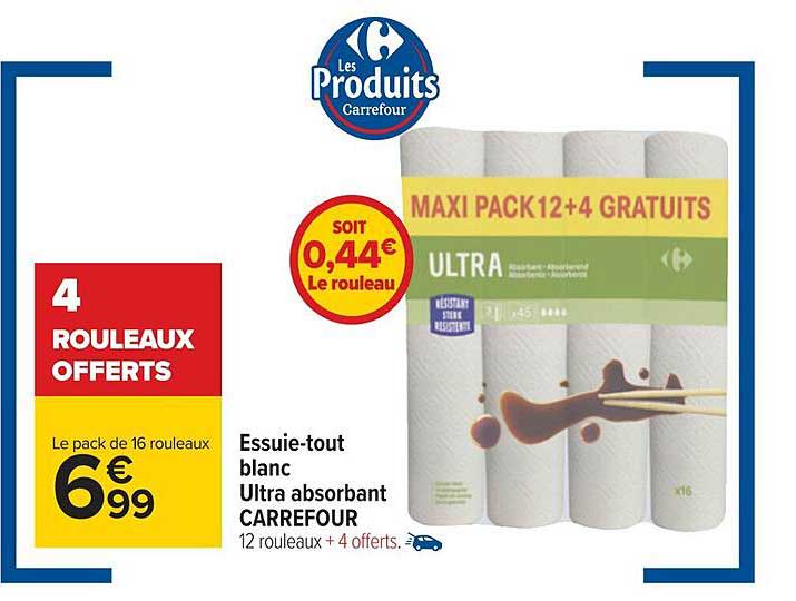 essuie-tout blanc ultra absorbant carrefour