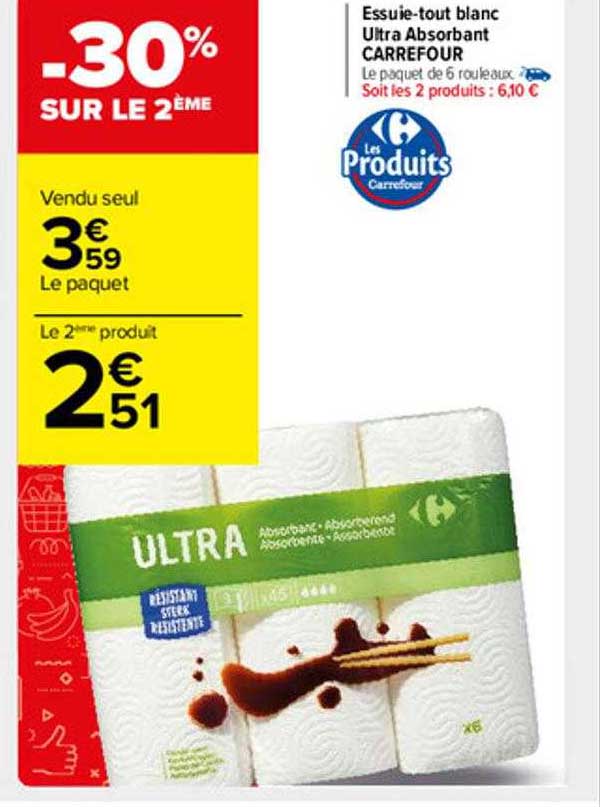 essuie-tout blanc ultra absorbant carrefour