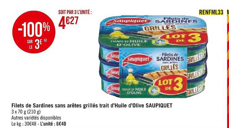 filets de sardines sans arêtes grillés trait d'huile d'olive saupiquet