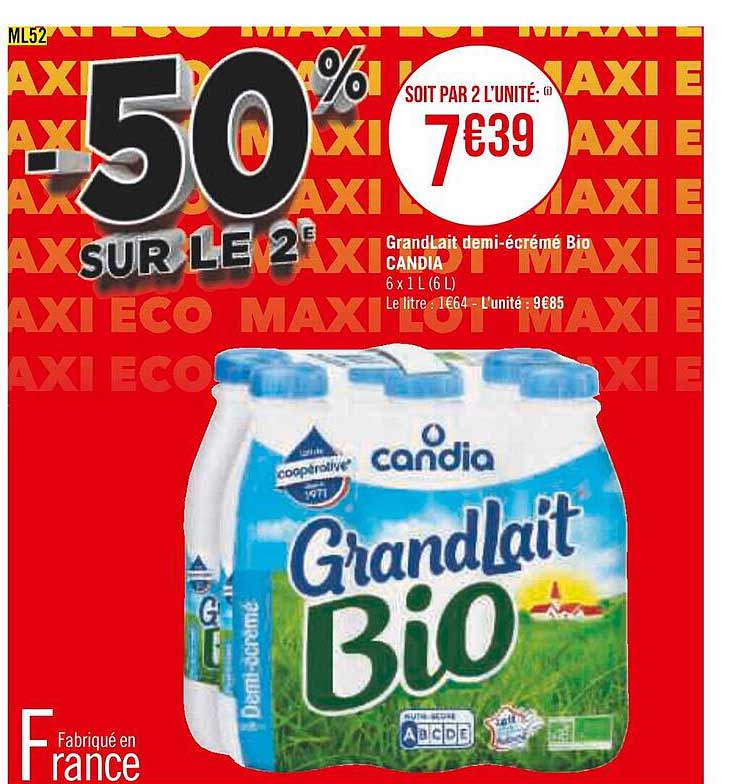 Grand Lait Demi-écrémé Bio Candia
