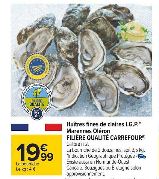 huîtres fines de claires i.g.p. marennes oléron filière qualité carrefour