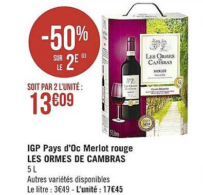 igp pays d'oc merlot rouge les ormes de cambras