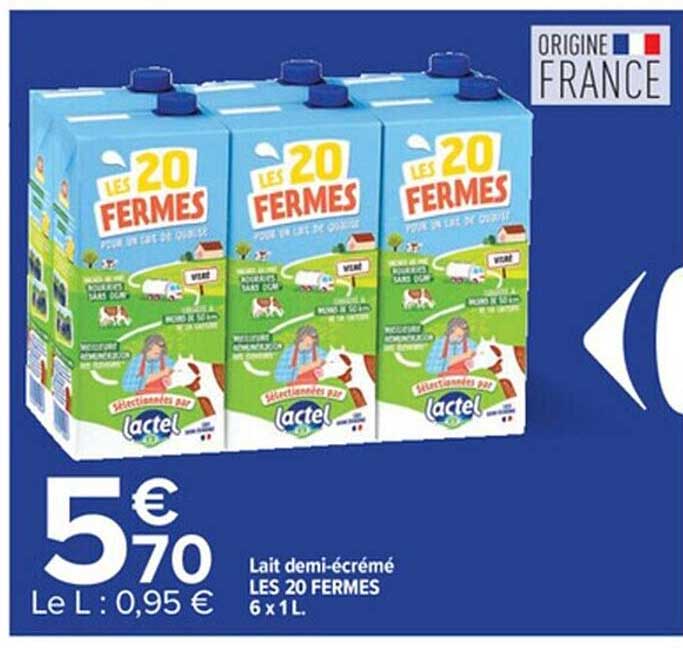Lait Demi-écrémé Les 20 Fermes