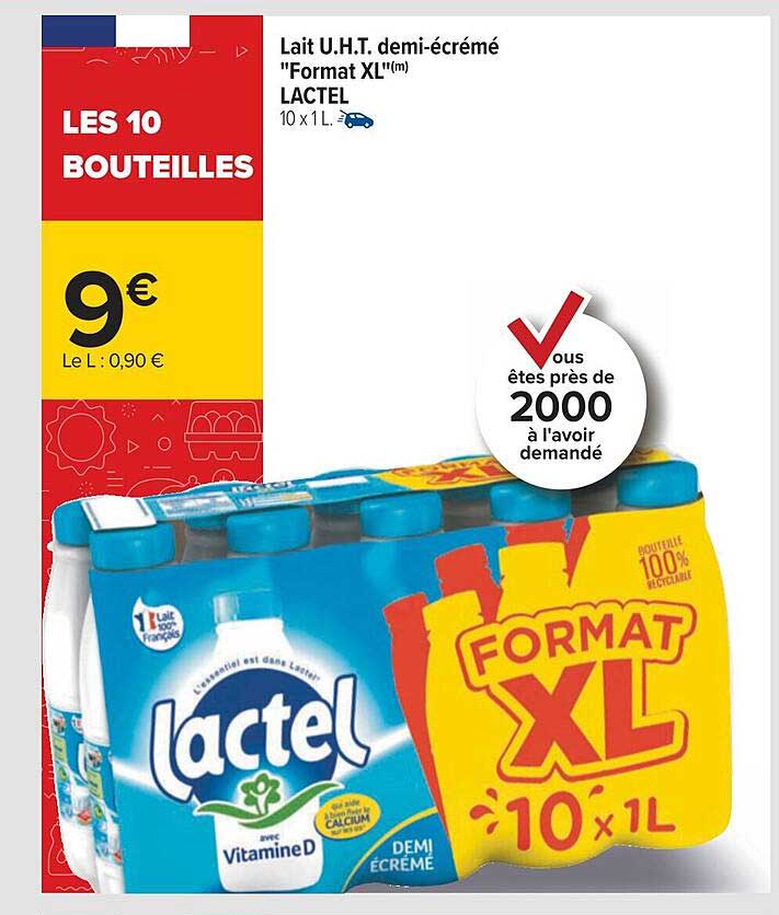 lait u.h.t. demi-écrémé "format xl" lactel
