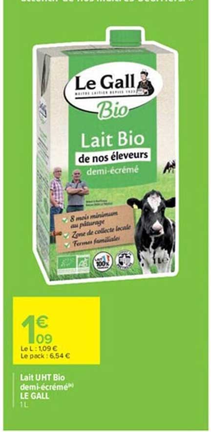 lait uht bio demi-écrémé le gall