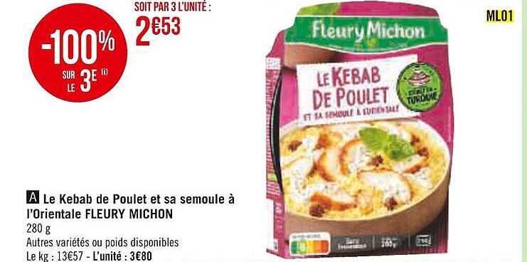 le kebab de poulet et sa semoule à l'orientale fleury michon