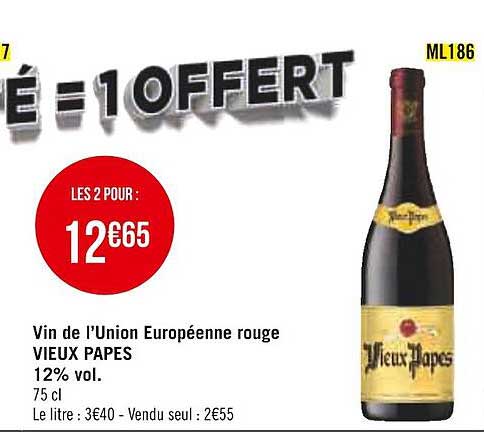vin de l'union européenne rouge vieux papes 12% vol.