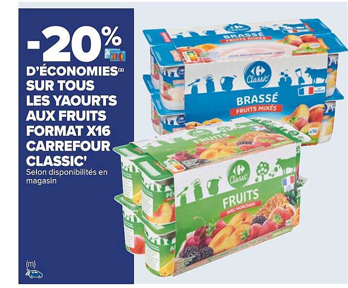 yaourts aux fruits format x16 carrefour classic'