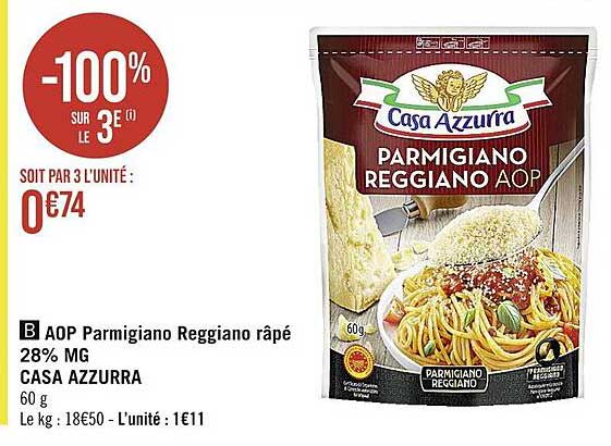 aop parmigiano reggiano râpé 28% mg casa azzurra