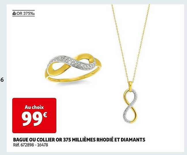 Bague Ou Collier Or 375 Millièmes Rhodié Et Diamants