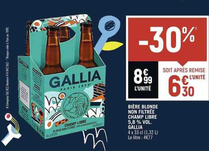 bière blonde non filtrée champ libre 5,8% vol. gallia