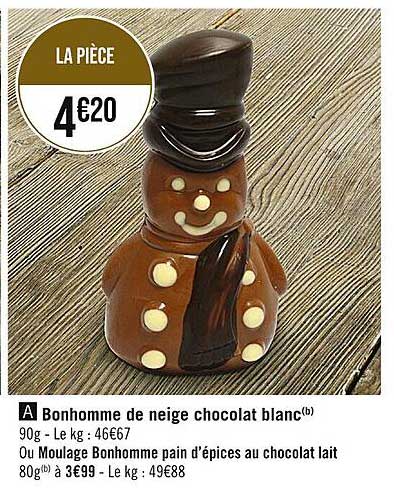 bonhomme de neige chocolat blanc ou moulage bonhomme pain d'épices au chocolat lait