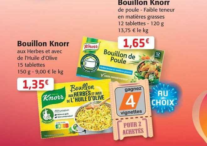 bouillon knorr aux herbes et avec de l'huile d'olive, bouillon knorr de poule - faible teneur en matières grasses
