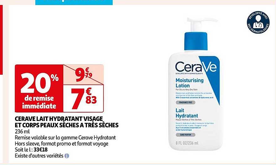 cerave lait hydratant visage et corps peaux sèches à très sèches