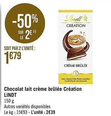chocolat lait crème brûlée création lindt