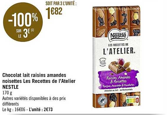 chocolat lait raisins amandes noisettes les recettes de l'atelier nestlé