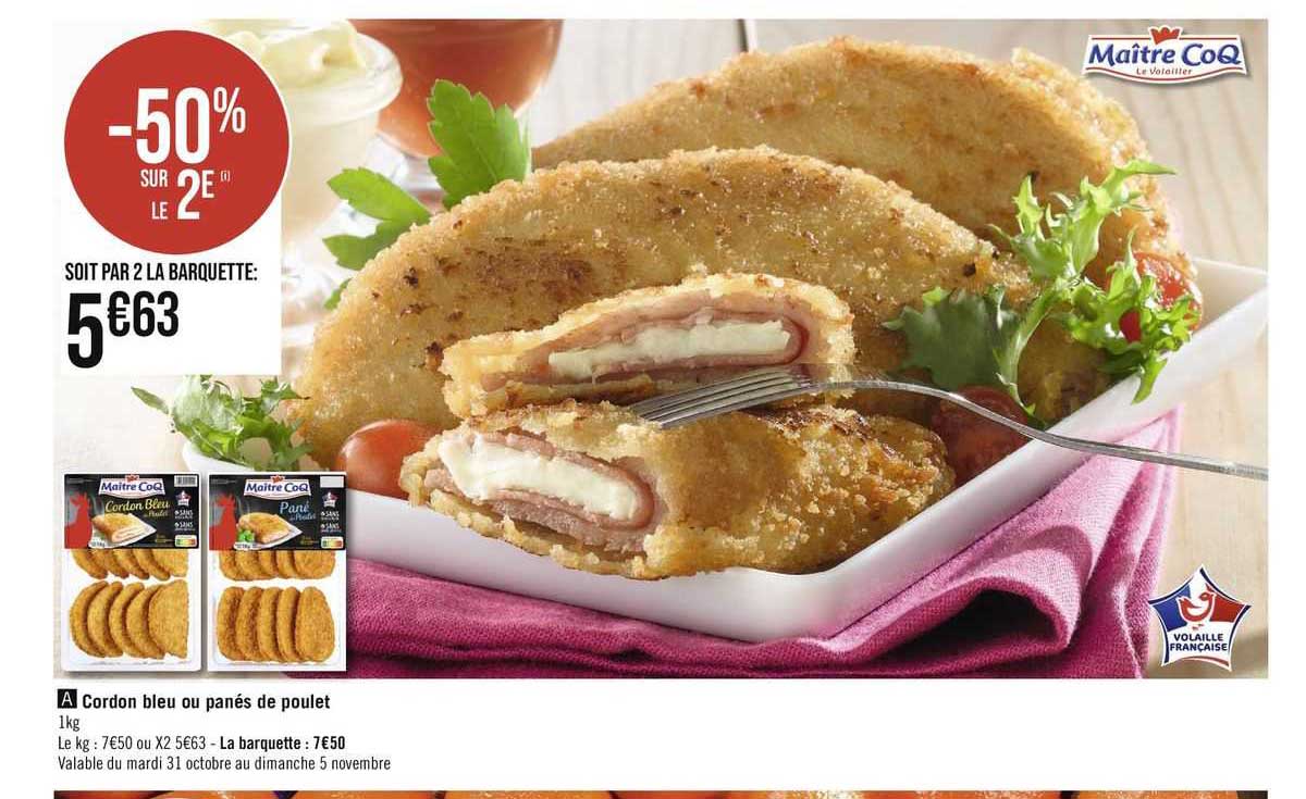 cordon bleu ou panés de poulet maître coq