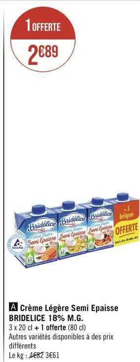 crème légère semi épaisse bridélice 18% m.g.