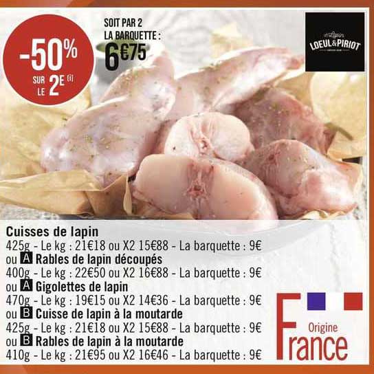 cuisses de lapin ou râbles de lapin découpés ou gigolettes de lapin ou cuisse de lapin à la moutarde ou râbles de lapin à la moutarde