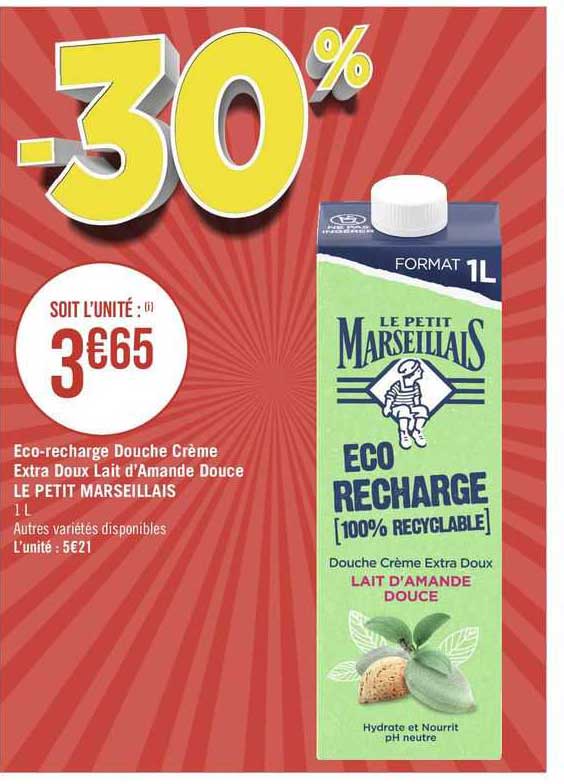 éco-recharge douche crème extra doux lait d'amande douce le petit marseillais