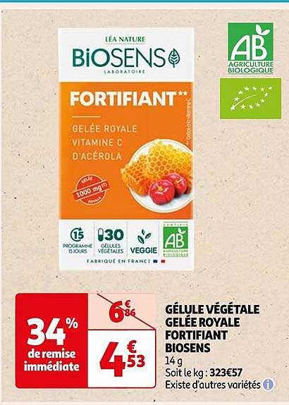 gélule végétale gelée royale fortifiant biosens