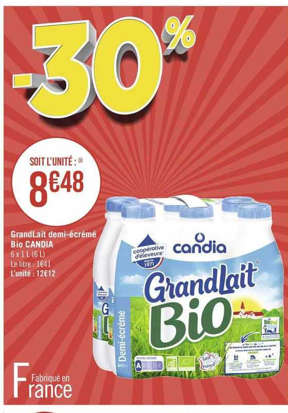 grand lait demi-écrémé bio candia