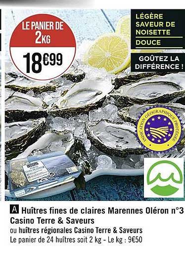 huîtres fines de claires marennes oléron n°3 casino terre & saveurs
