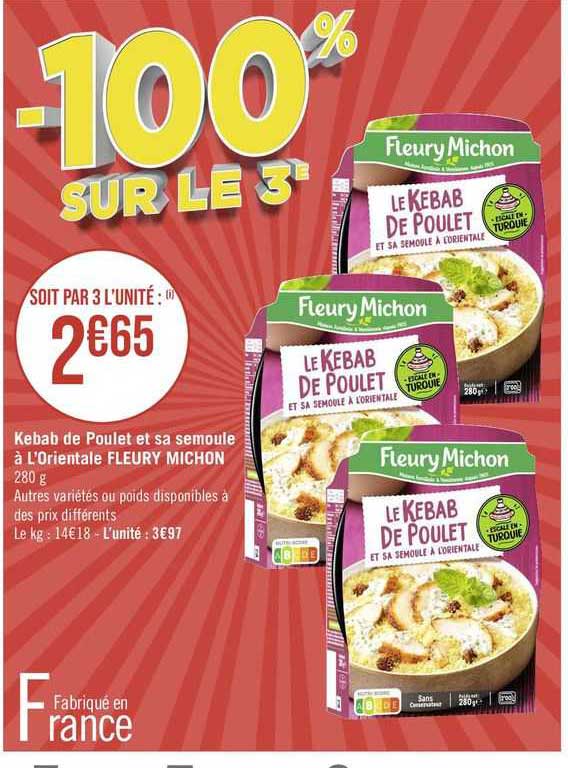 kebab de poulet et sa semoule à l'orientale fleury michon