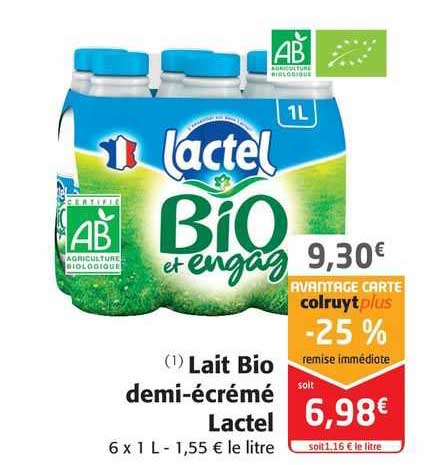 lait bio demi-écrémé lactel