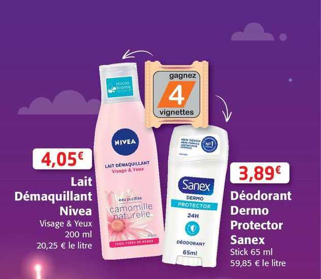 lait démaquillant nivea, déodorant dermo protector sanex