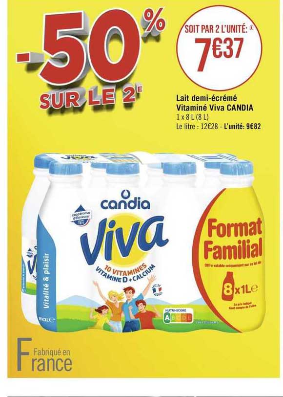 lait demi-écrémé vitaminé viva candia