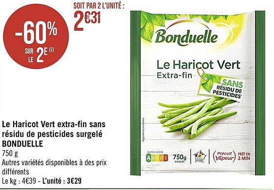 le haricot vert extra-fin sans résidu de pesticides surgelé bonduelle