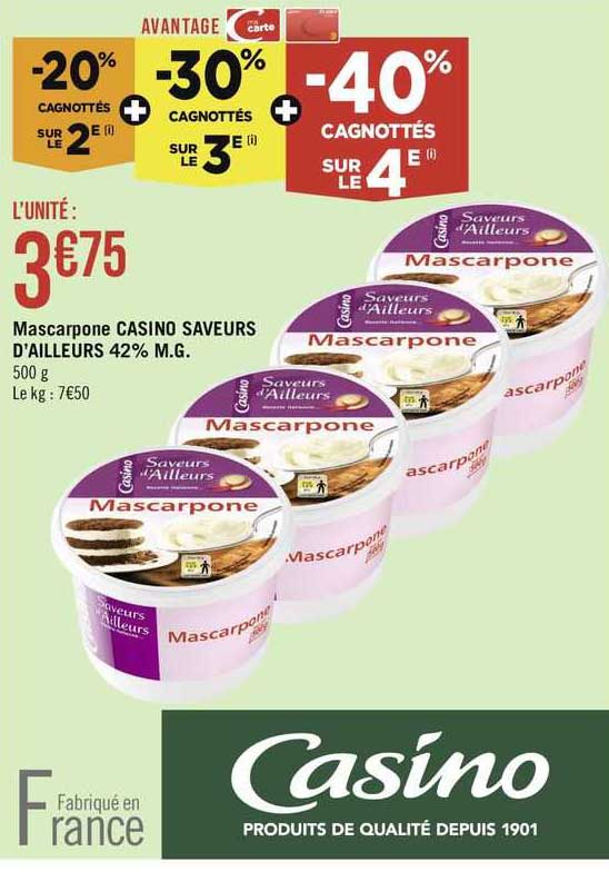mascarpone casino saveurs d'ailleurs 42% m.g.