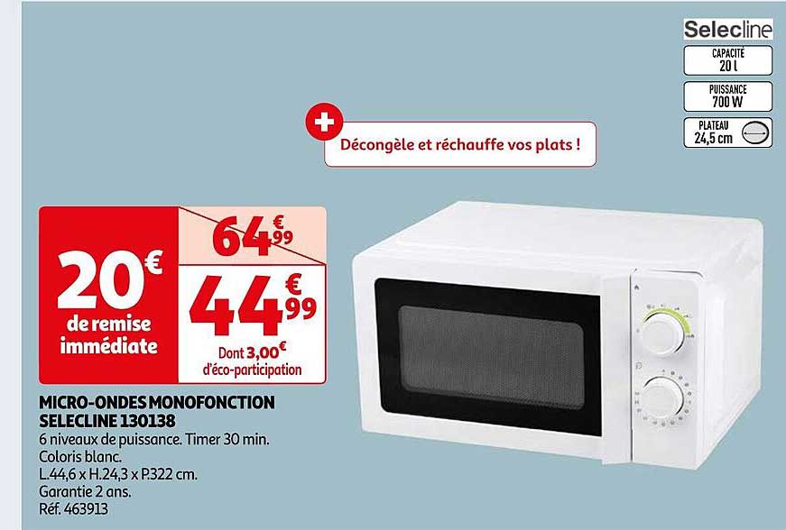 micro-ondes monofonction selecline 130138